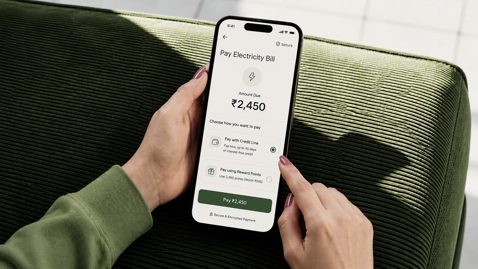 Customer choosing how to pay an electricity bill