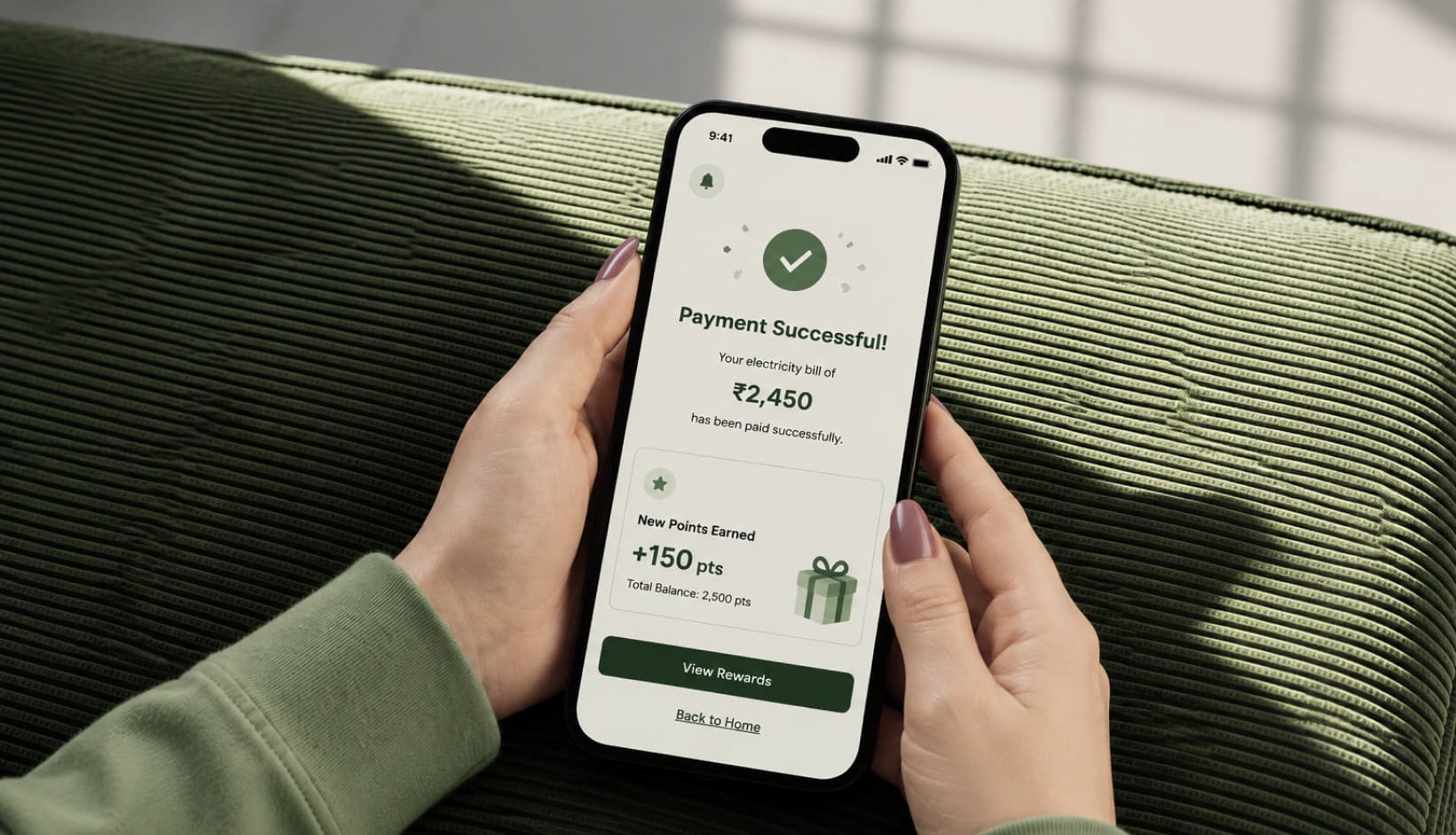 Successful bill payment with reward points earned