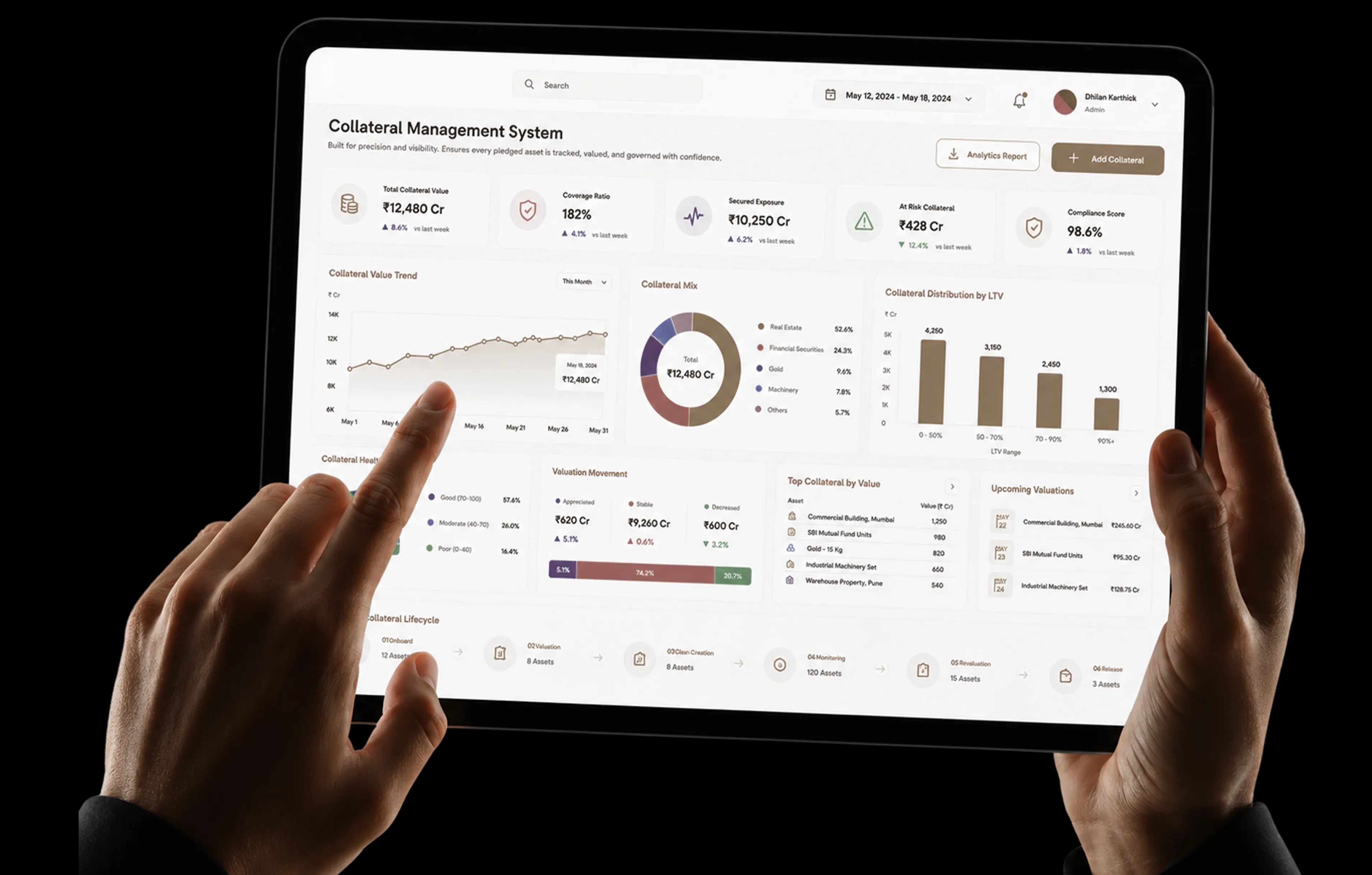 Collateral Management System dashboard on tablet