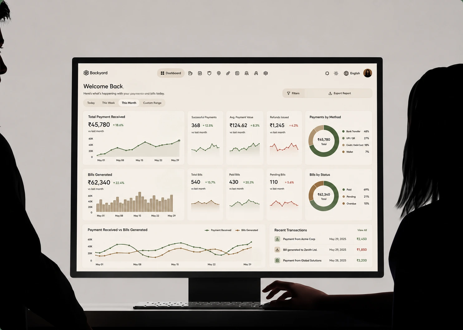 Enterprise bill collection and reconciliation dashboard